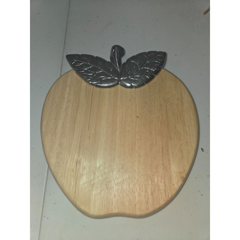 Vintage "The Cellar" Apple Shaped Cutting Board / Cheese Platter - Wood & Pewter